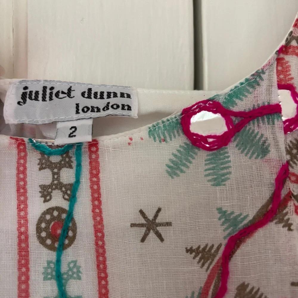 Juliet Dunn London Tribal Tassel Maxi Dress White Jade Embroidered Size 2 US 6/8 - Picture 11 of 16